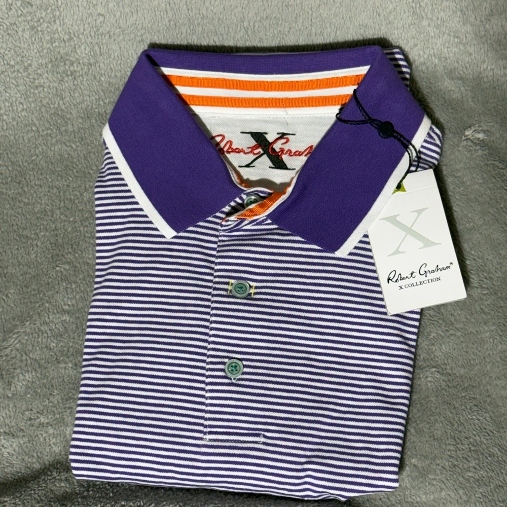 NWT Robert Graham Striped Polo Shirt X-Cllection $168 Mens XL